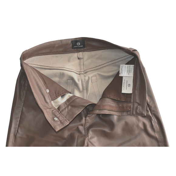 A8 NEW ADRIANO GOLDSCHMIED Brown Vegan Leather High Rise Straight Jeans Size 25 - Picture 3 of 4